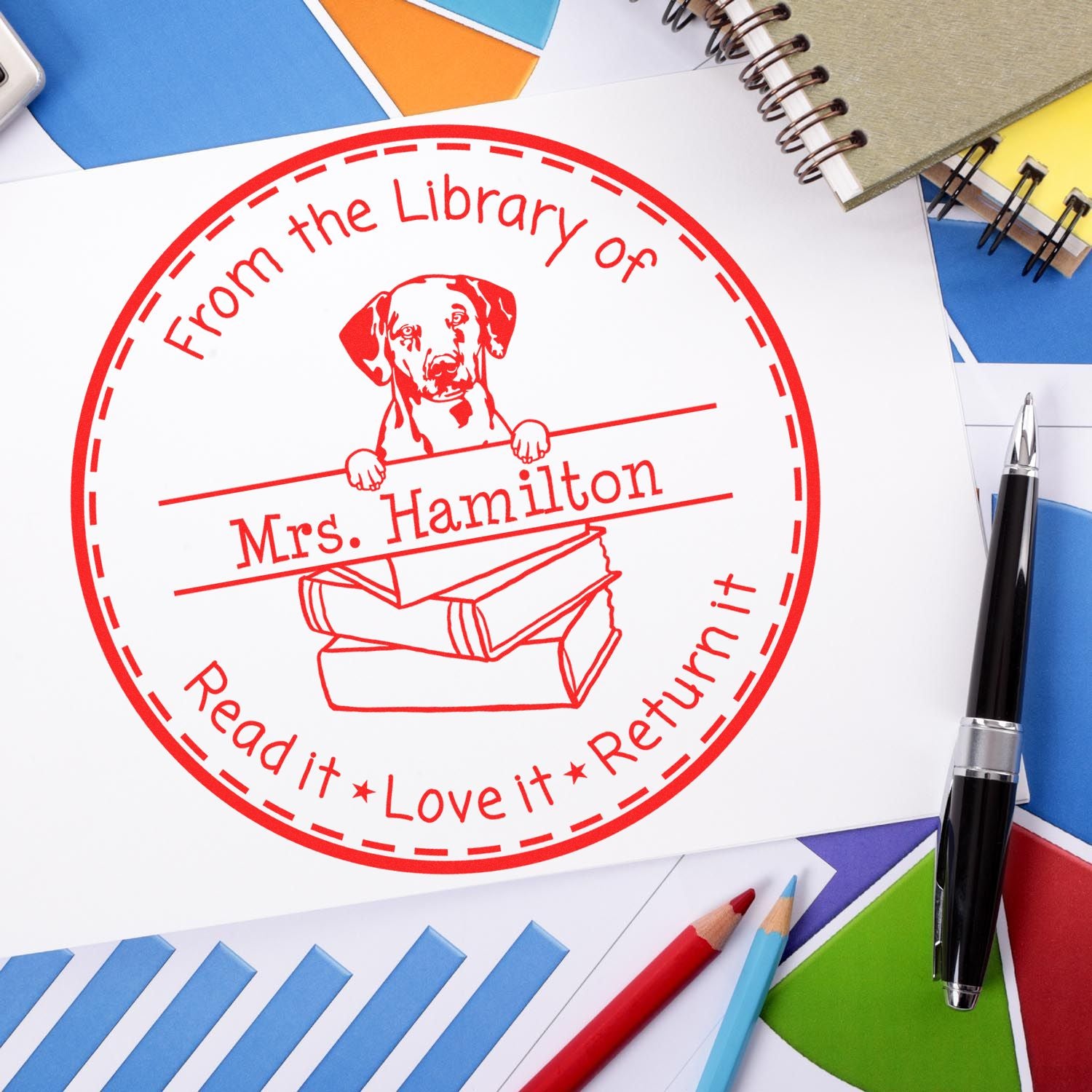 Customized Please Return My Library Book Stamp with Dalmatian Dog - Engineer Seal Stamps