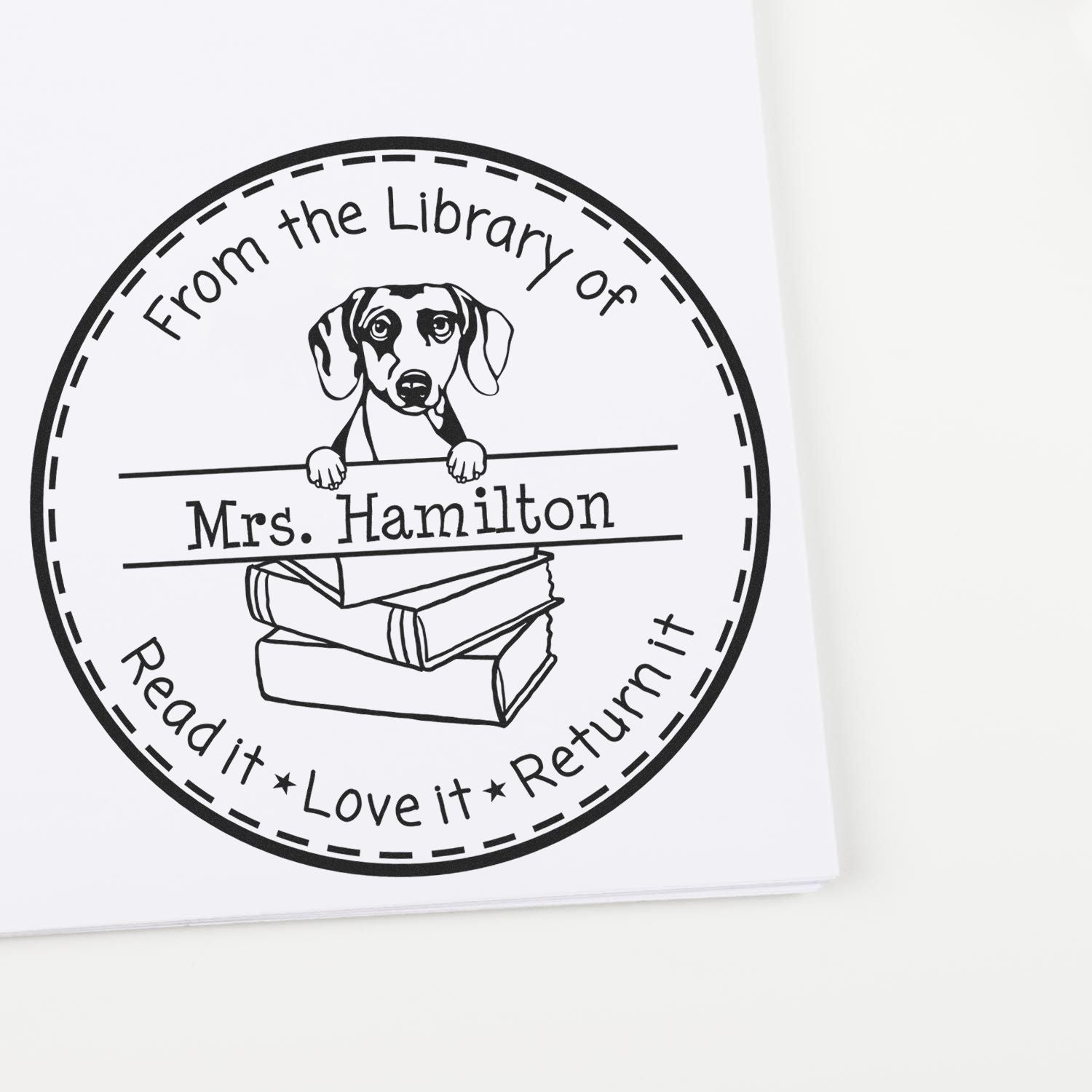 Daschound Dog Customized Name For Library Books Stamp - Engineer Seal Stamps