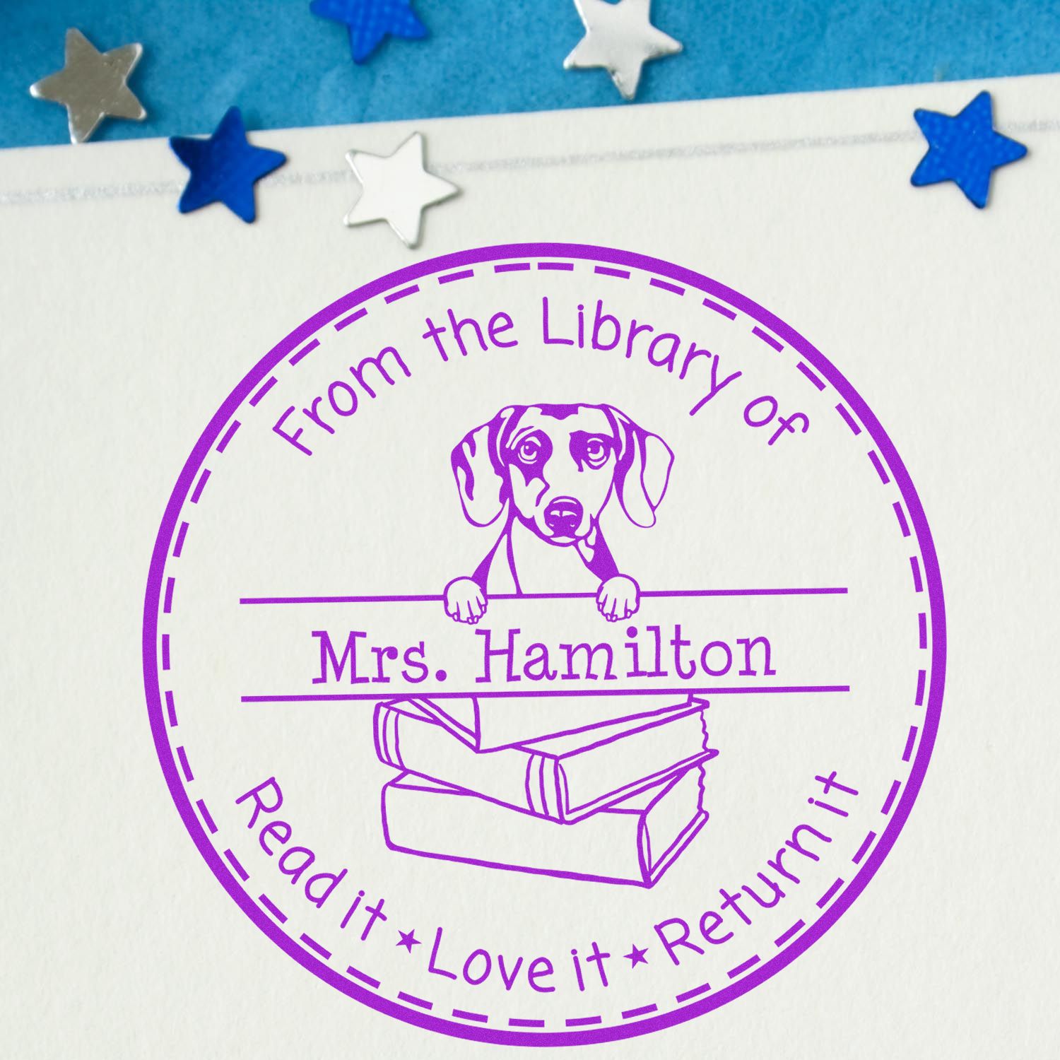 Daschound Dog Customized Name For Library Books Stamp - Engineer Seal Stamps