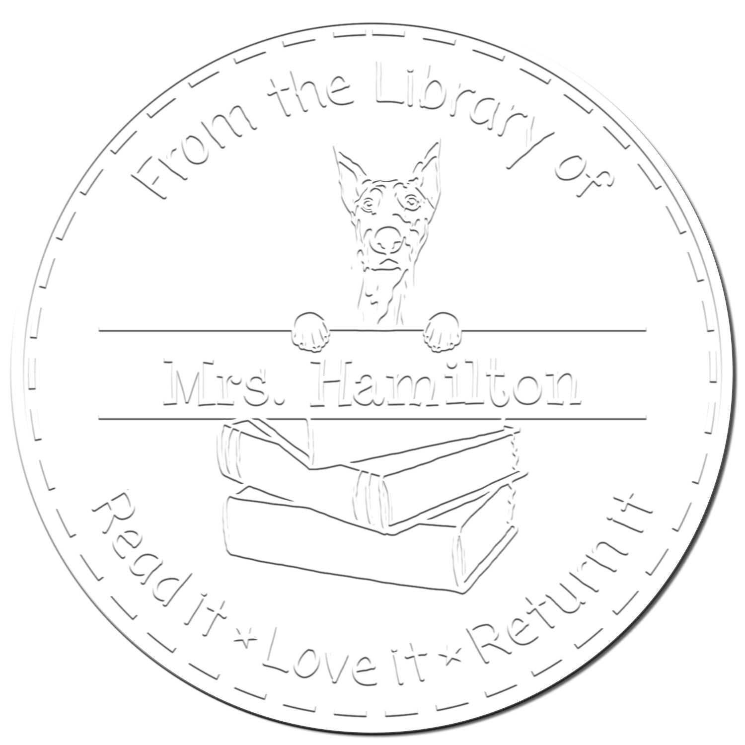 Custom Name For Teacher Embossed Stamp with Doberman Dog - Engineer Seal Stamps