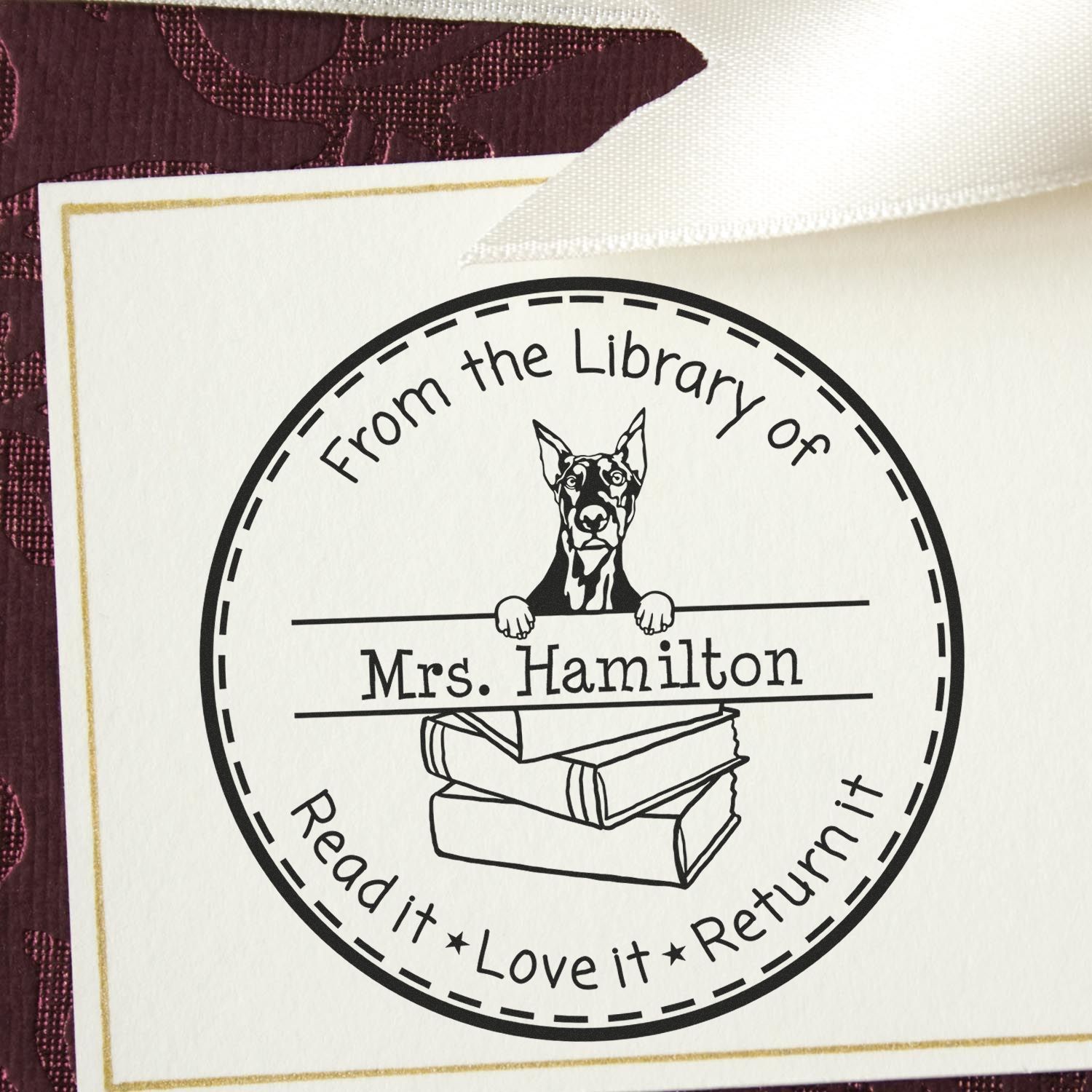Customized Book Label Stamp with Doberman Dog - Engineer Seal Stamps