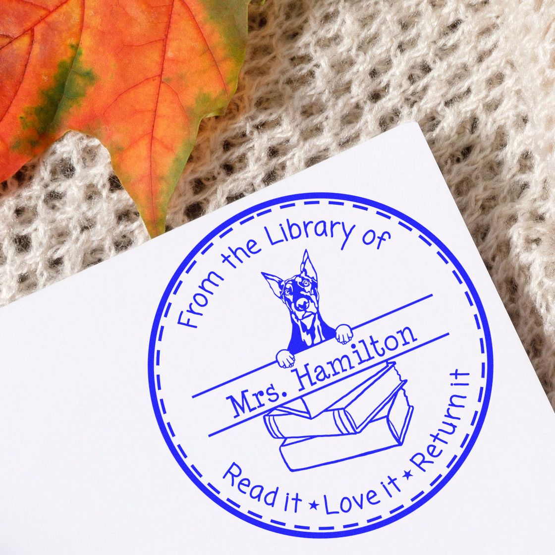 Doberman Dog Customized Name For Library Books Stamper - Engineer Seal Stamps