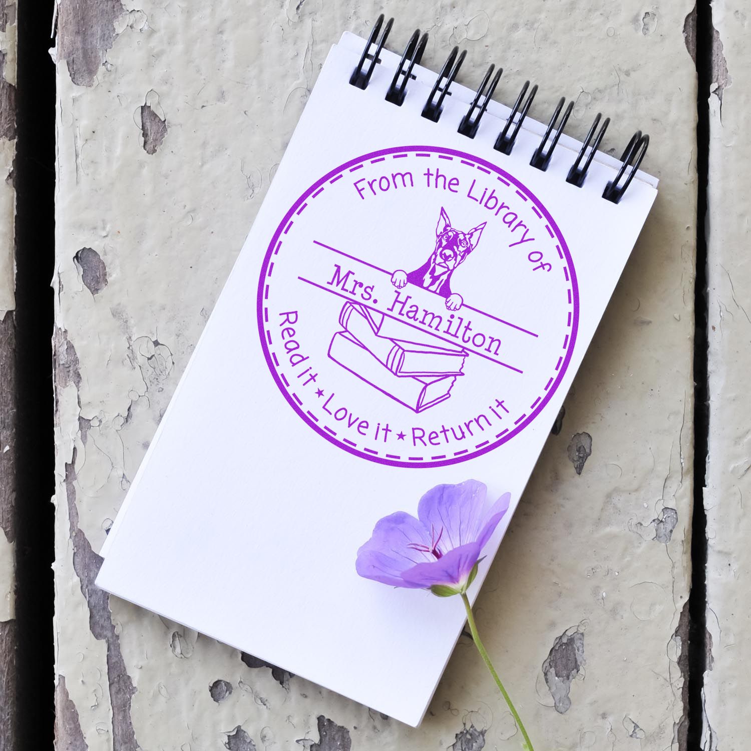 Customized Book Label Stamp with Doberman Dog - Engineer Seal Stamps