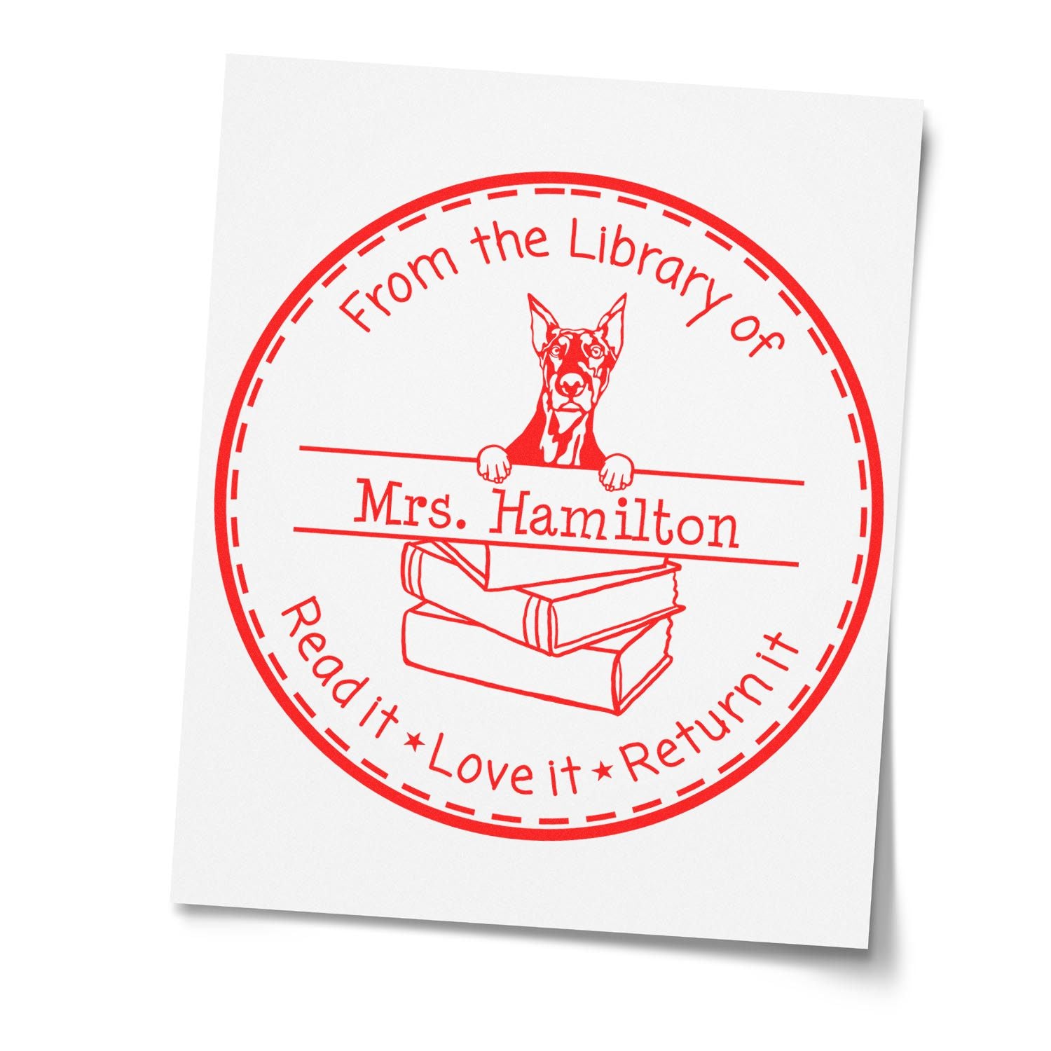 Doberman Dog Themed Book Return Stamper - Engineer Seal Stamps