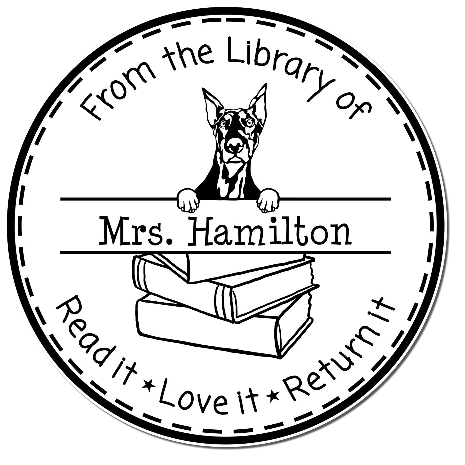 Doberman Dog Themed Book Return Stamper - Engineer Seal Stamps