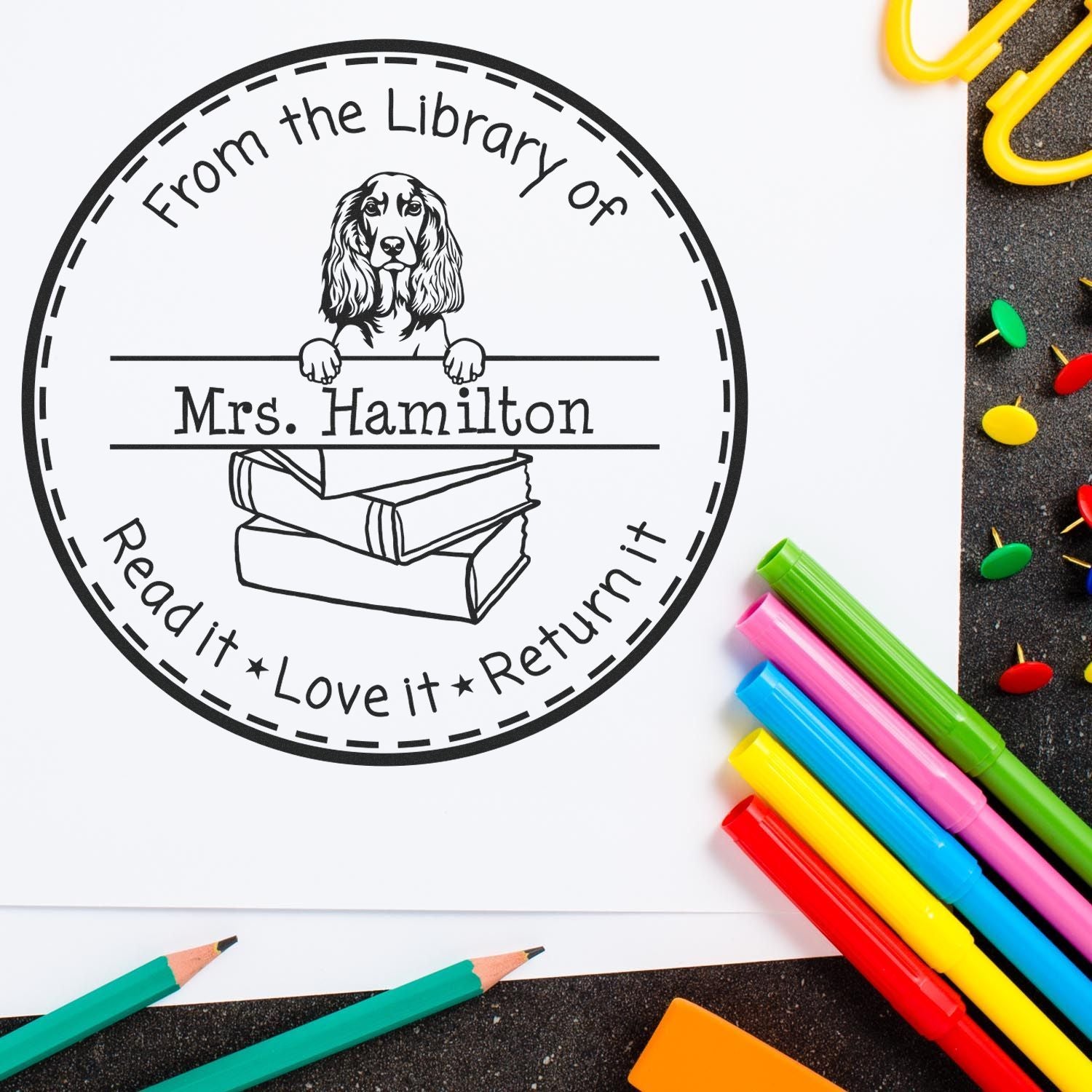 English Cocker Spaniel Dog Themed Book Return Stamp - Engineer Seal Stamps