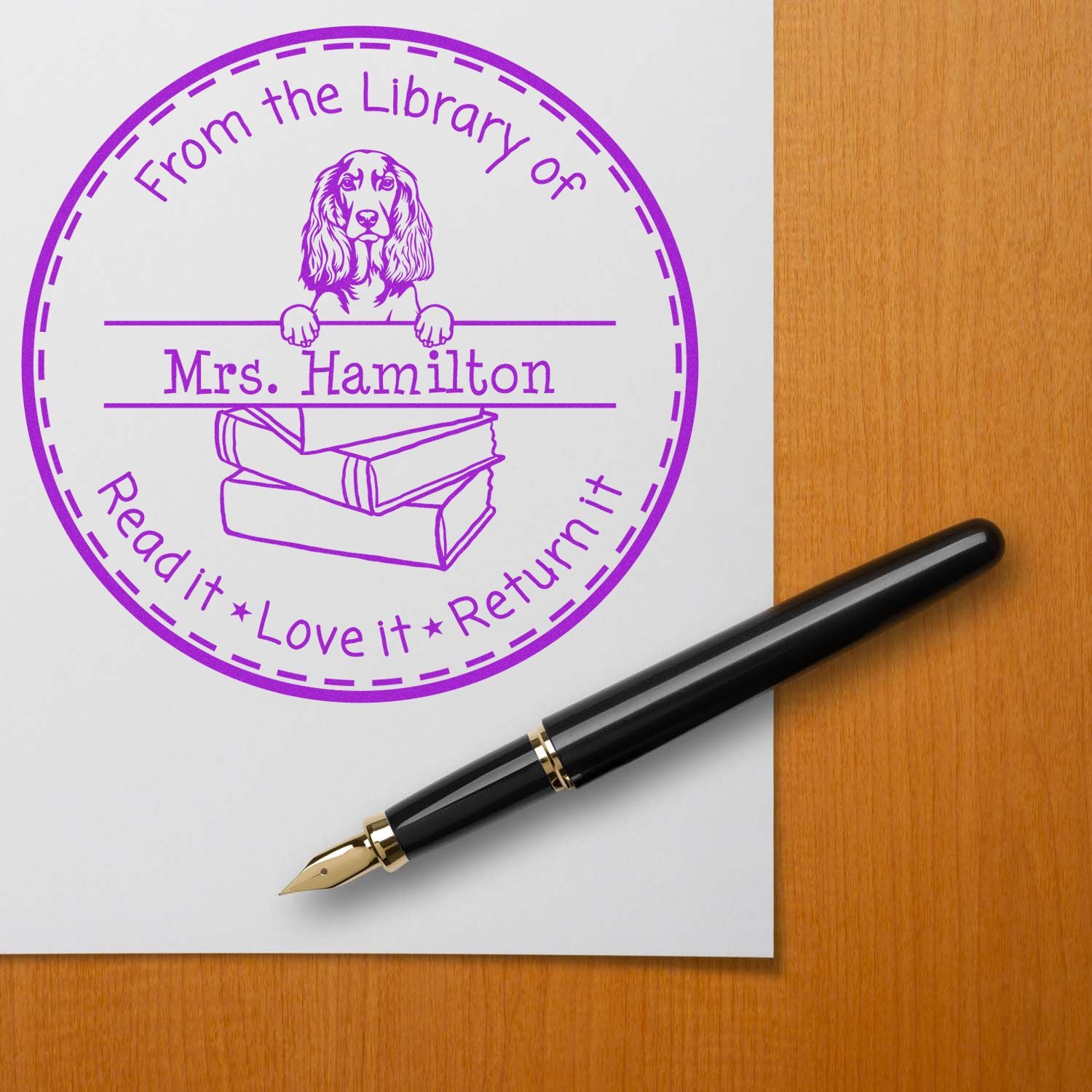 English Cocker Spaniel Dog Themed Book Return Stamp - Engineer Seal Stamps