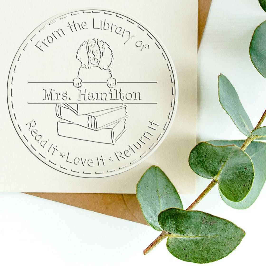 Custom Library Book Embosser with English Springer Spaniel Dog - Engineer Seal Stamps