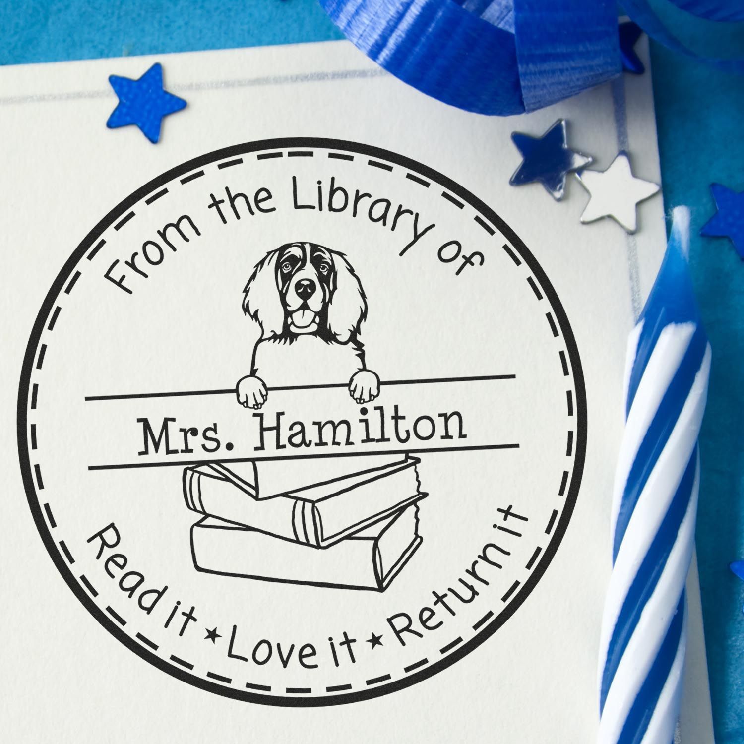 Customized For Shared Books Stamp with English Springer Spaniel Dog - Engineer Seal Stamps