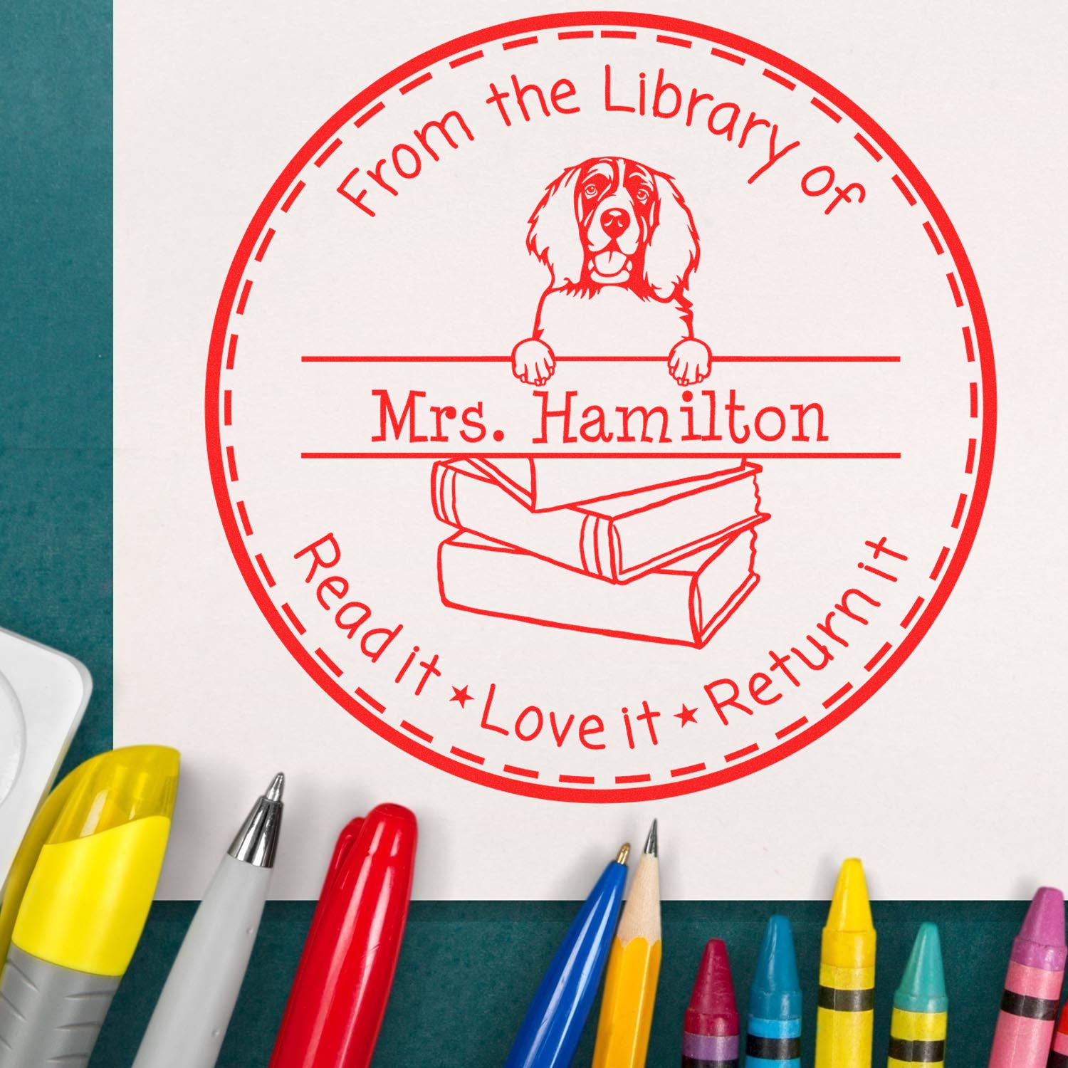 Customized For Shared Books Stamp with English Springer Spaniel Dog - Engineer Seal Stamps