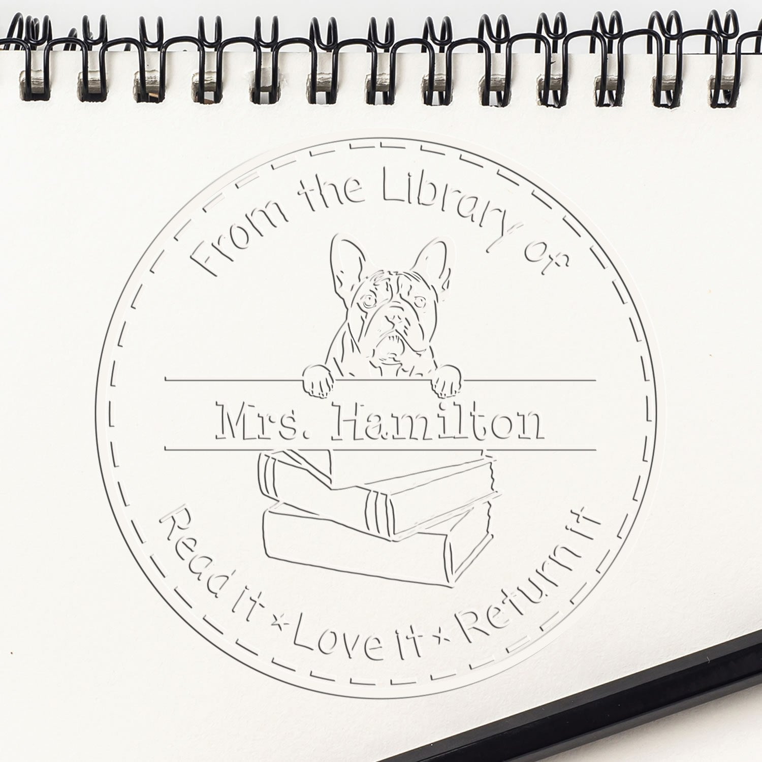 Custom Library Book Seal with French Bulldog Dog - Engineer Seal Stamps