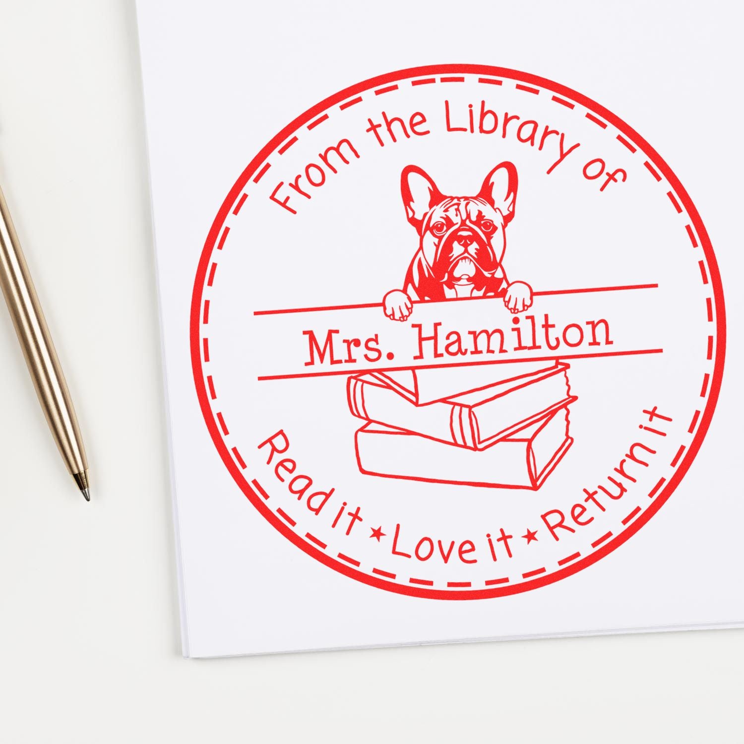 French Bulldog Dog Themed Book Lover In Charge Stamp - Engineer Seal Stamps
