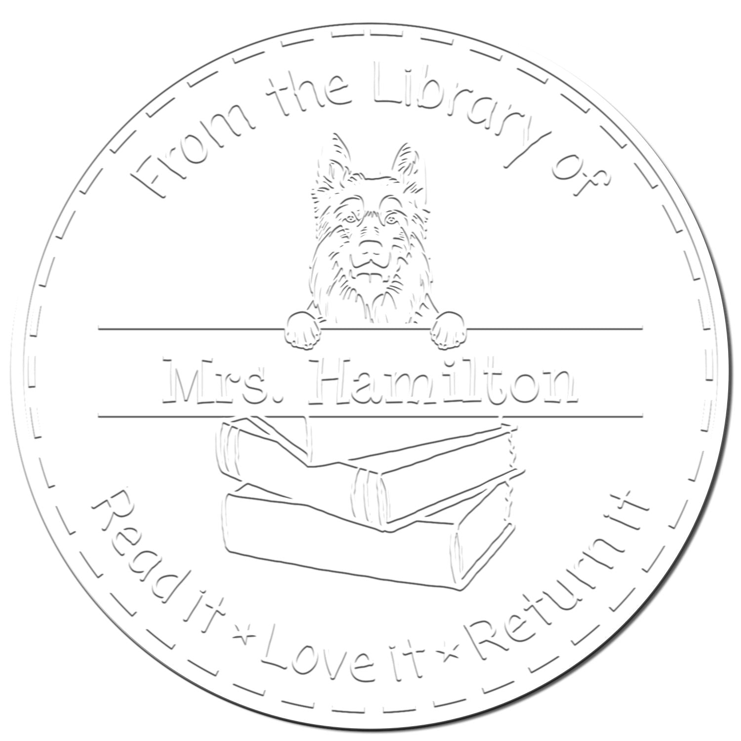 Custom Library Book Seal Embosser with German Shepherd Dog - Engineer Seal Stamps