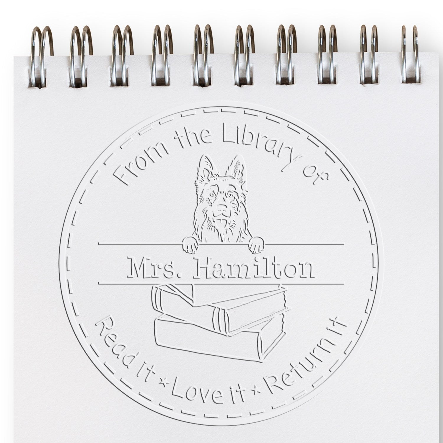 Custom Library Book Seal Embosser with German Shepherd Dog - Engineer Seal Stamps