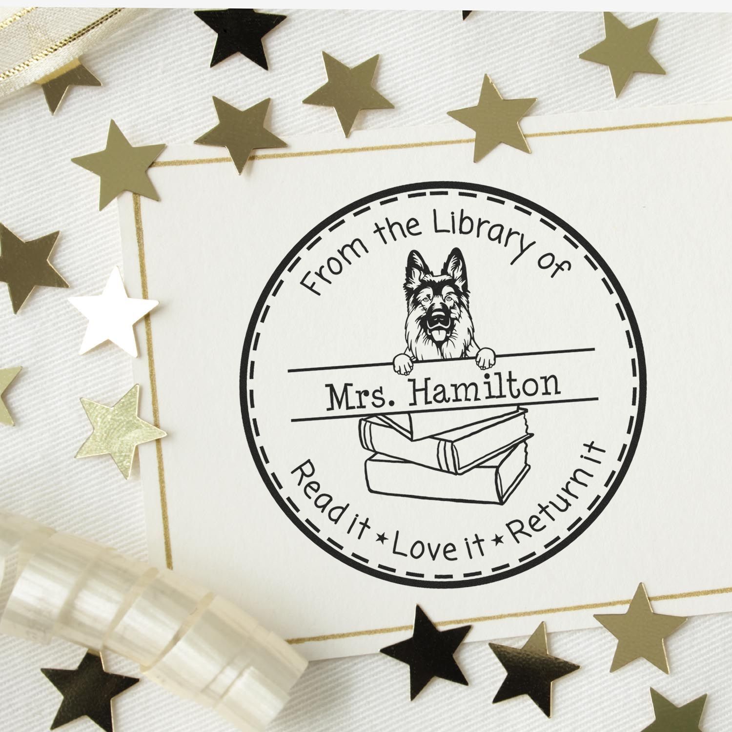 German Shepherd Dog Customized Borrowed Book Stamper - Engineer Seal Stamps