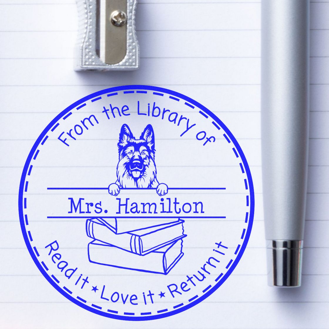 German Shepherd Dog Customized Borrowed Book Stamper - Engineer Seal Stamps