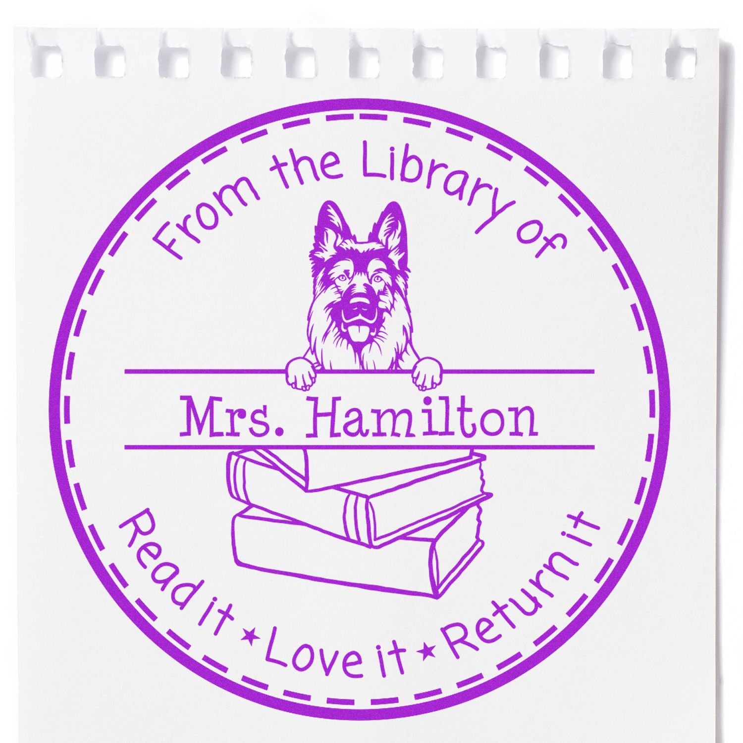 German Shepherd Dog Themed Book Label Stamper - Engineer Seal Stamps