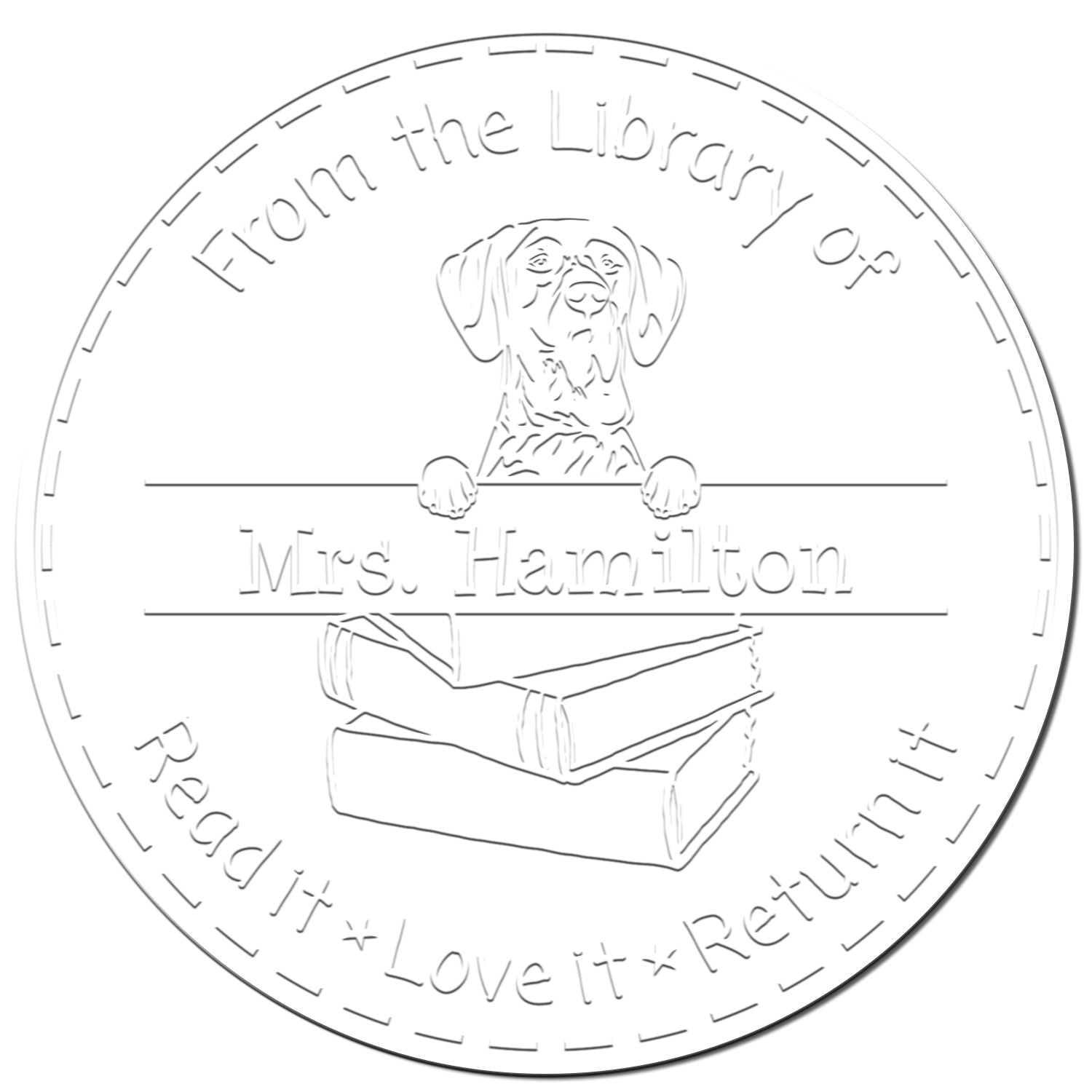 Custom Library Book Embossed Stamp with German Shorthaired Pointer Dog - Engineer Seal Stamps