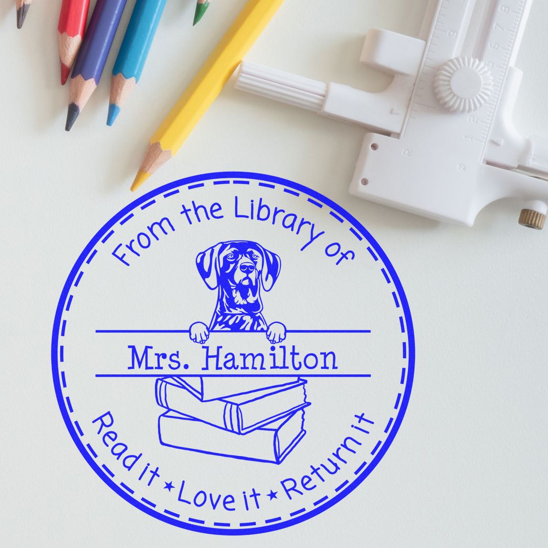 Customized Book Borrowing Rules Stamper with German Shorthaired Pointer Dog - Engineer Seal Stamps