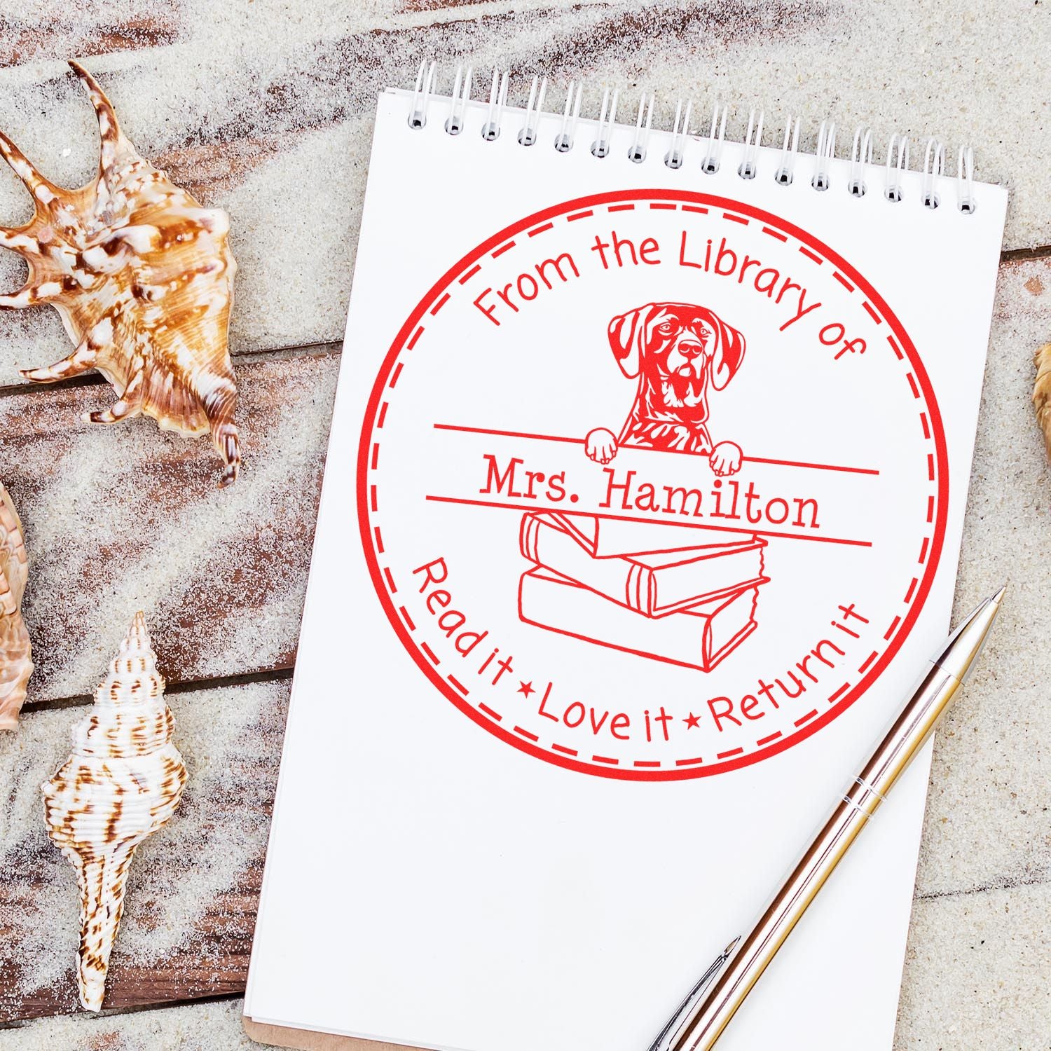 German Shorthaired Pointer Dog Themed Read It Love It Return It Personalizable Stamper - Engineer Seal Stamps