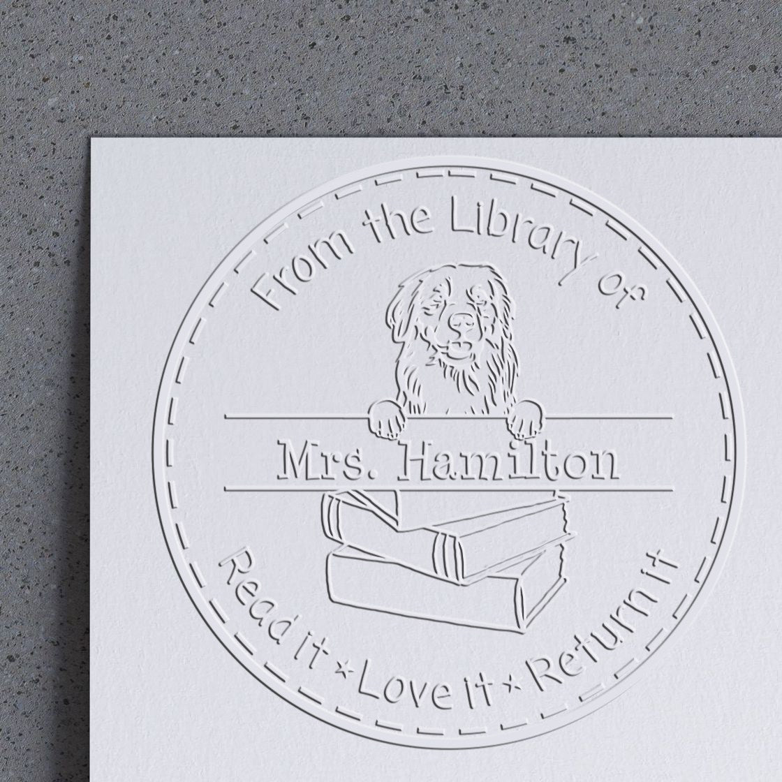 Custom Library Book Embossing Seal with Golden Retriever Dog - Engineer Seal Stamps