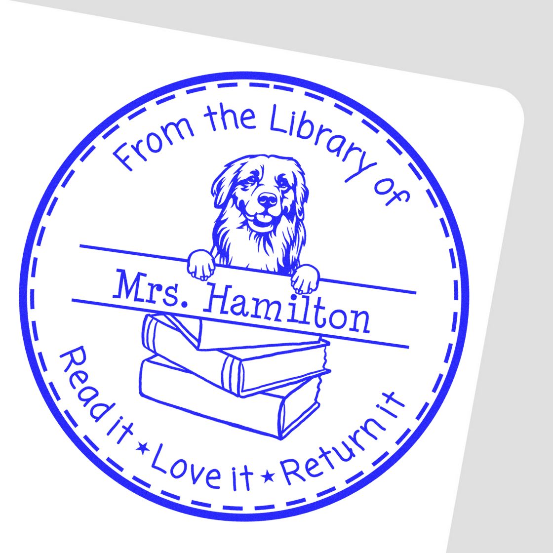 Customized Lending For Books Stamp with Golden Retriever Dog - Engineer Seal Stamps