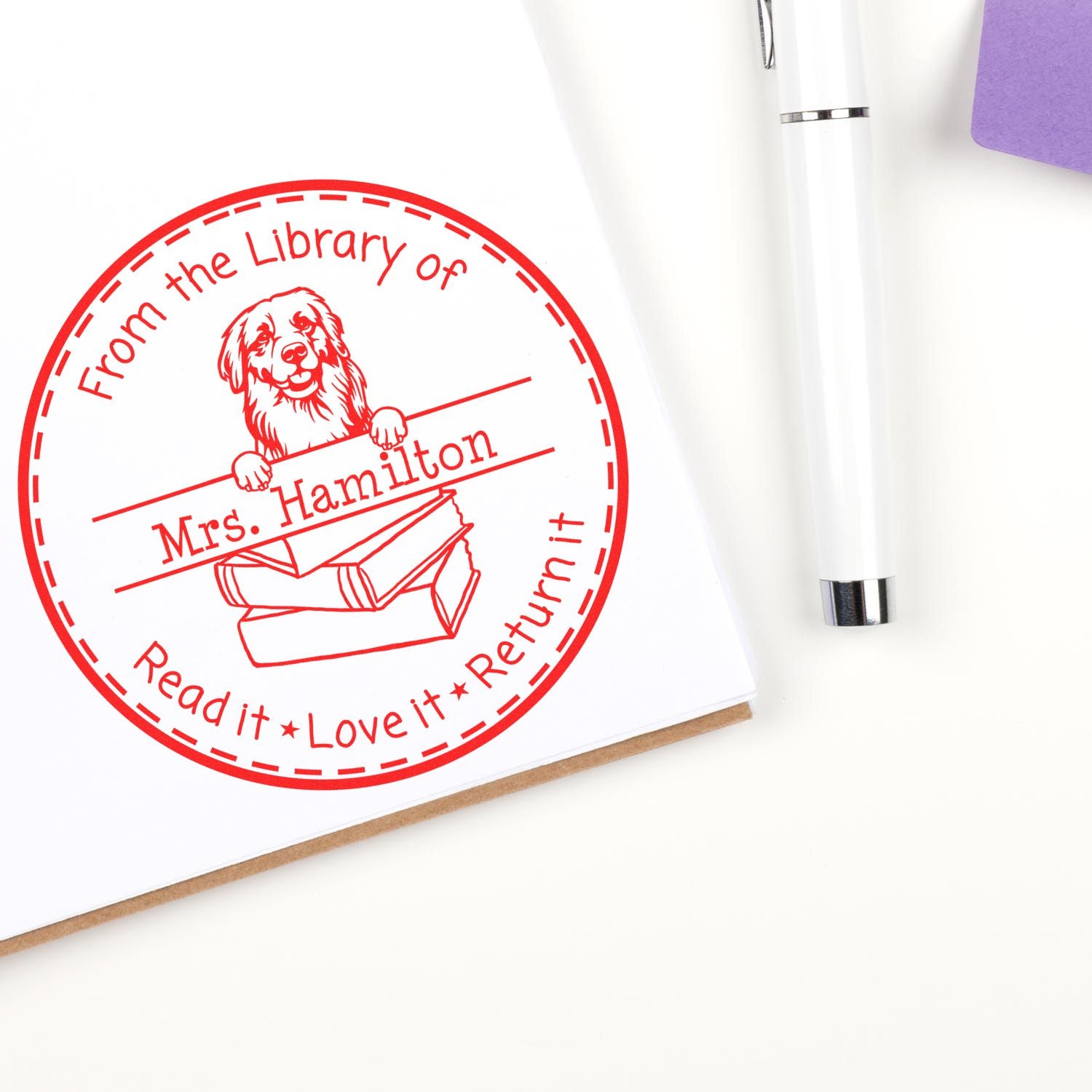 Customized Lending For Books Stamp with Golden Retriever Dog - Engineer Seal Stamps