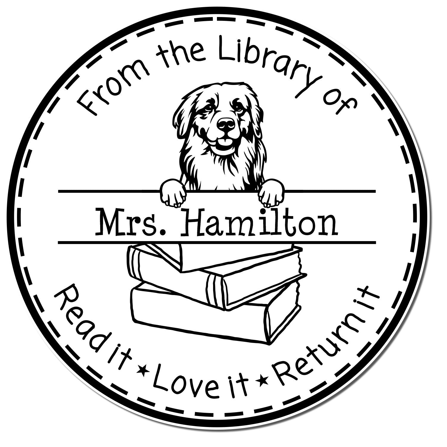 Customized Lending For Books Stamp with Golden Retriever Dog - Engineer Seal Stamps