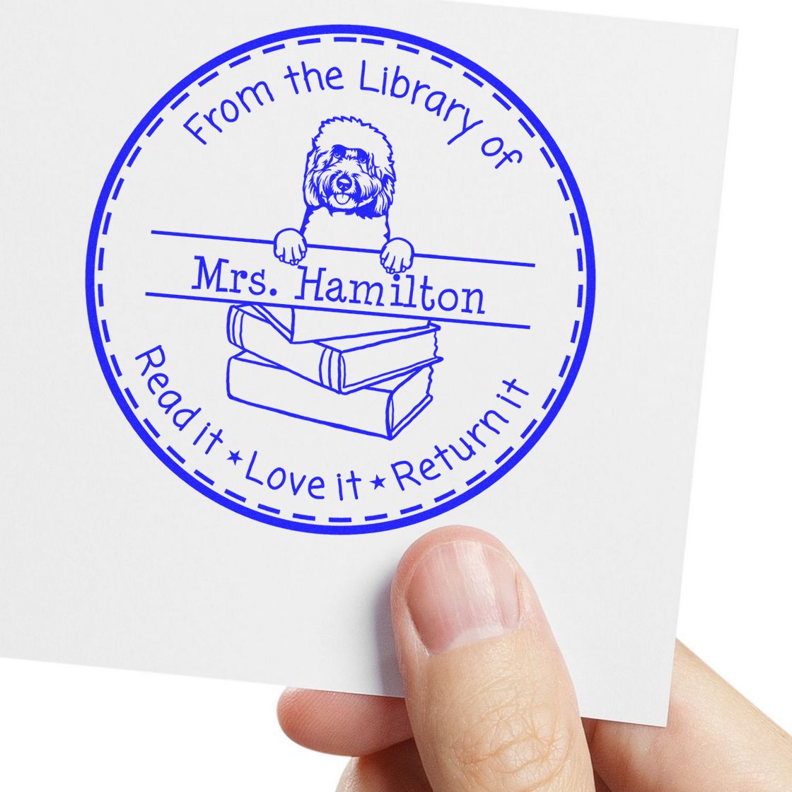 Customized Lending For Books Stamper with Goldendoodle Dog - Engineer Seal Stamps