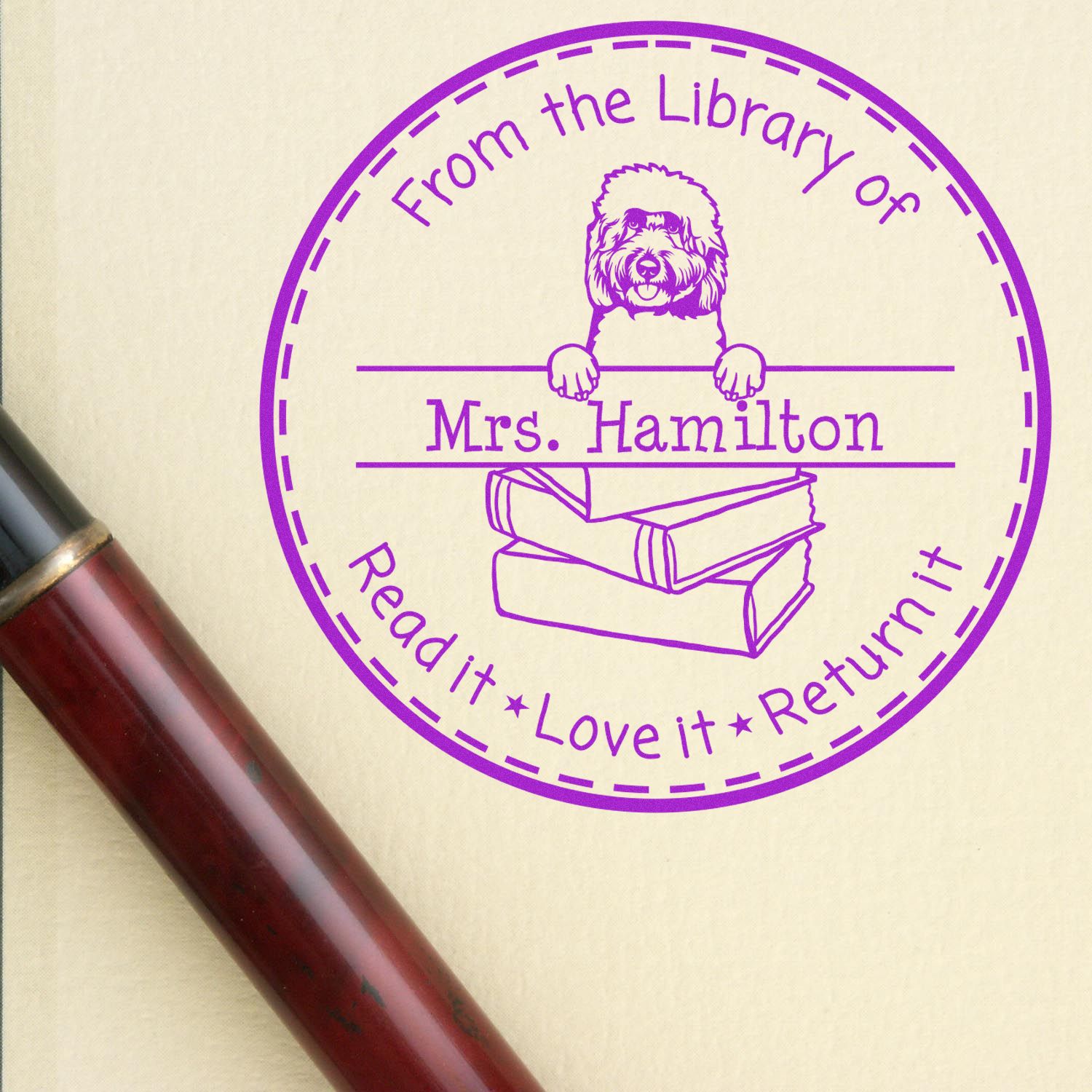 Goldendoodle Dog Customized Library Ownership Stamp - Engineer Seal Stamps