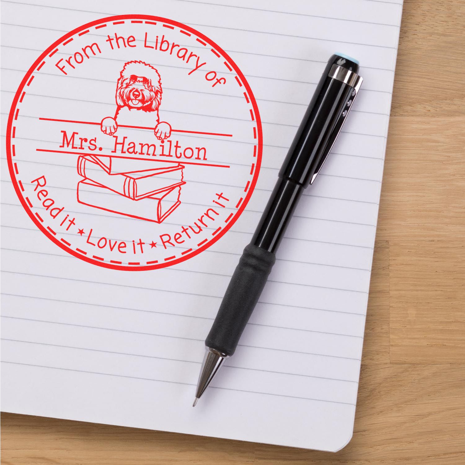 Goldendoodle Dog Customized Library Ownership Stamp - Engineer Seal Stamps