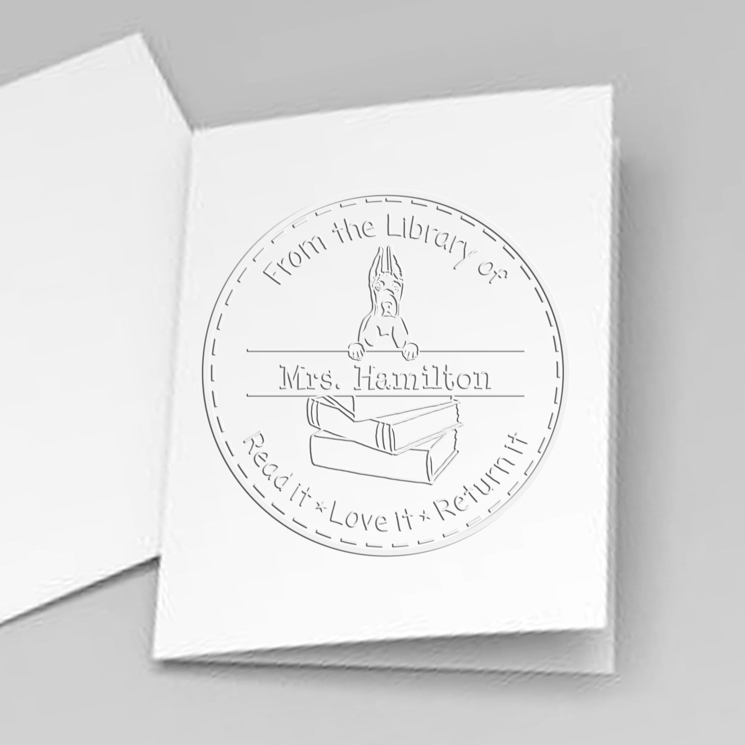 Custom Bookplate Seal with Great Dane Cropped Ears Dog - Engineer Seal Stamps