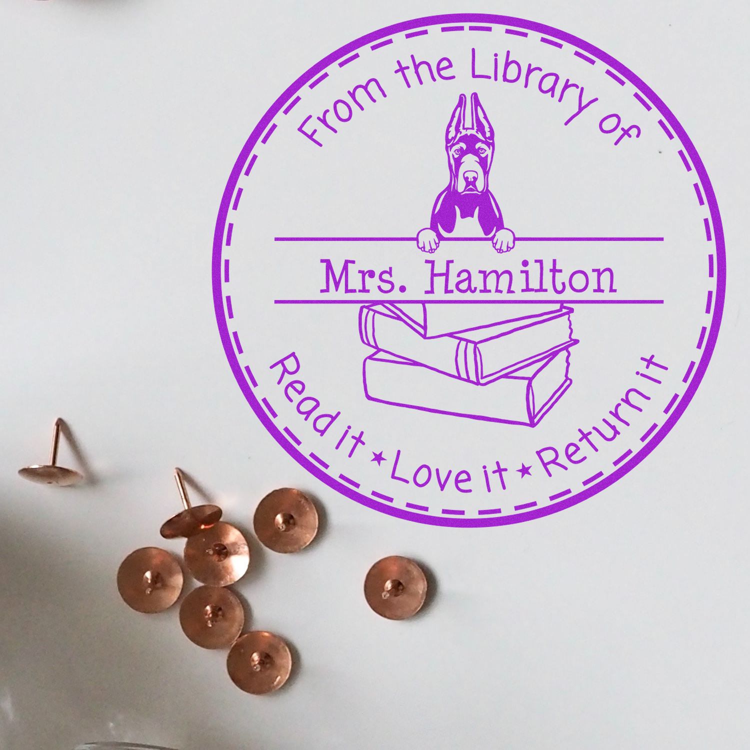 Customized Classroom Reading Tools Stamp with Great Dane Cropped Ears Dog - Engineer Seal Stamps