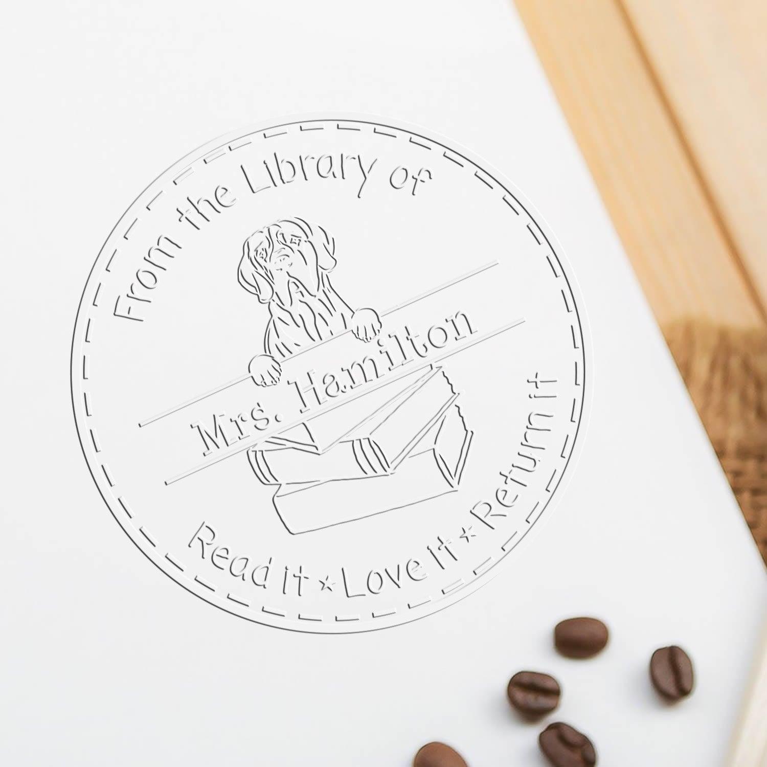 Custom Bookplate Seal Embosser with Great Dane Dog - Engineer Seal Stamps