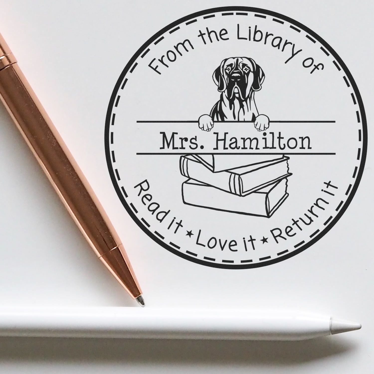 Customized Classroom Reading Tools Stamper with Great Dane Dog - Engineer Seal Stamps