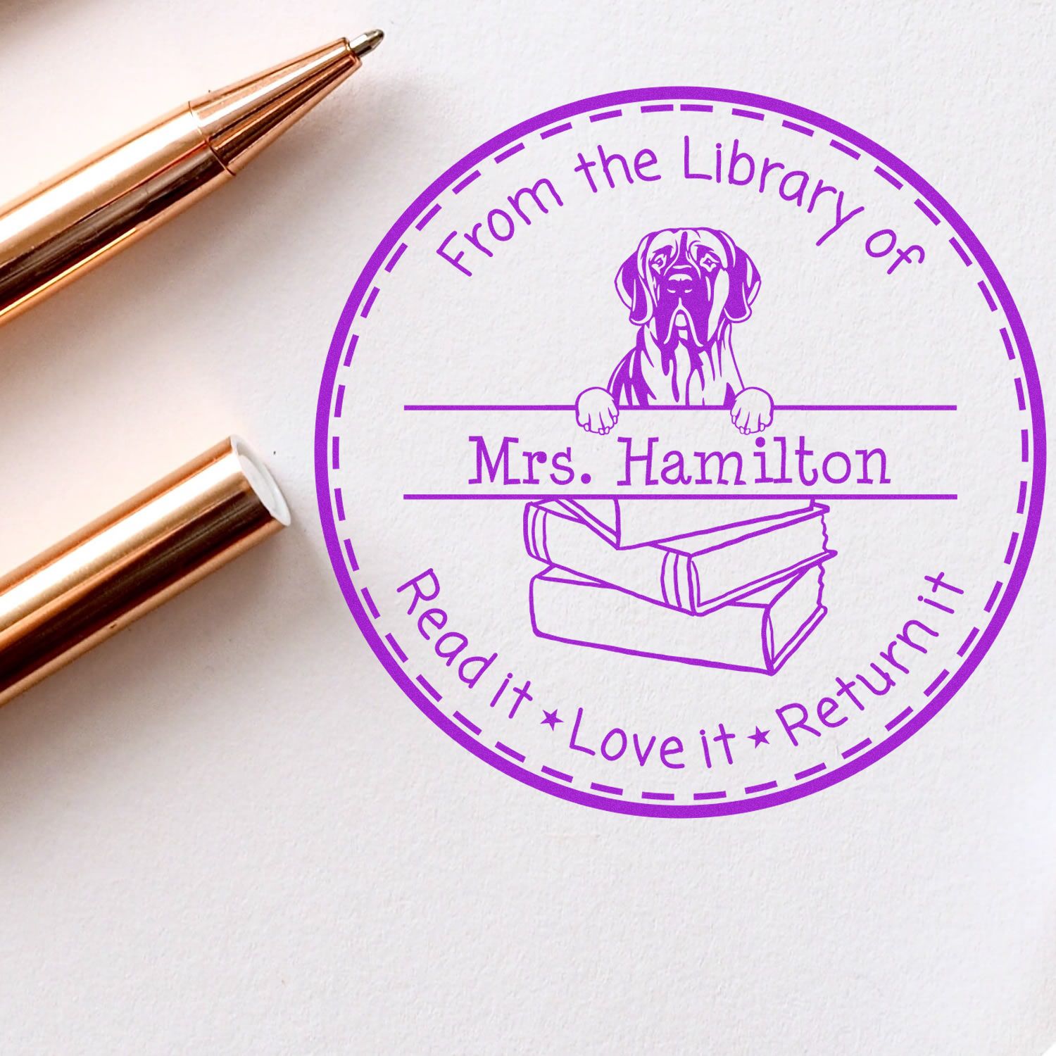 Great Dane Dog Customized Return My Book Stamp - Engineer Seal Stamps