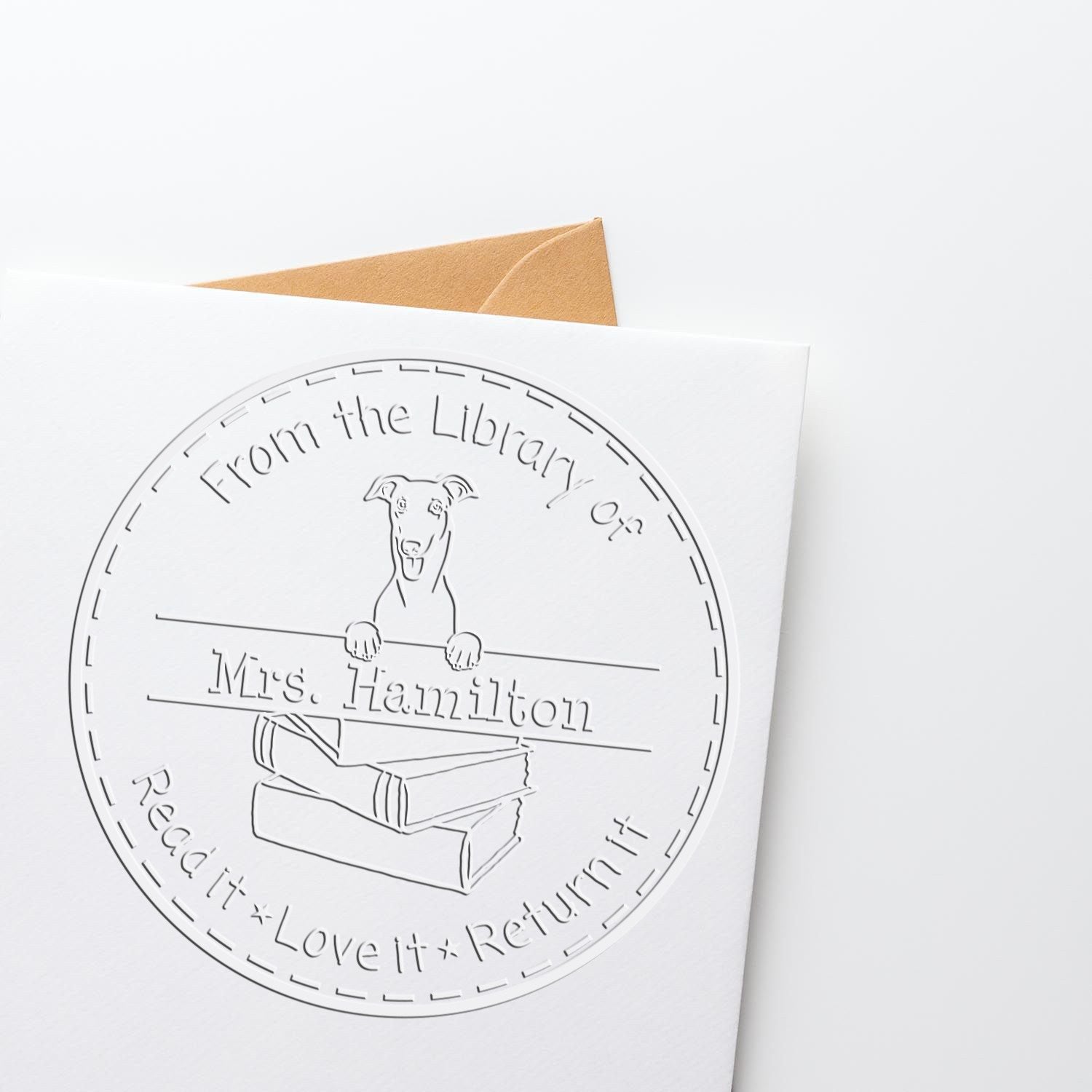 Custom Bookplate Embossed Stamp with Greyhound Dog - Engineer Seal Stamps
