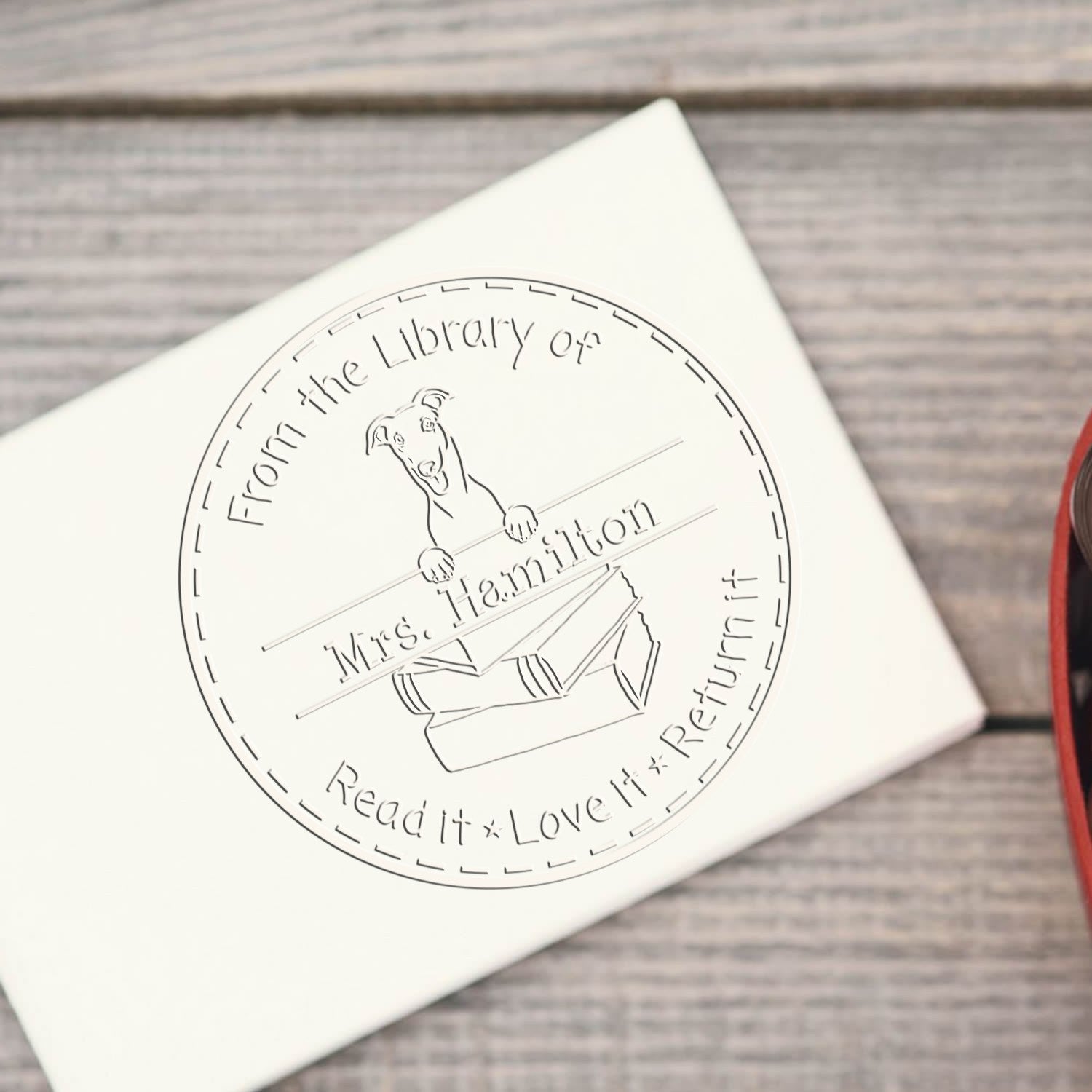 Custom Bookplate Embossed Stamp with Greyhound Dog - Engineer Seal Stamps