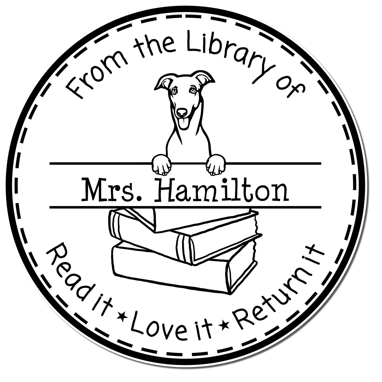 Greyhound Dog Customized Return My Book Stamper - Engineer Seal Stamps