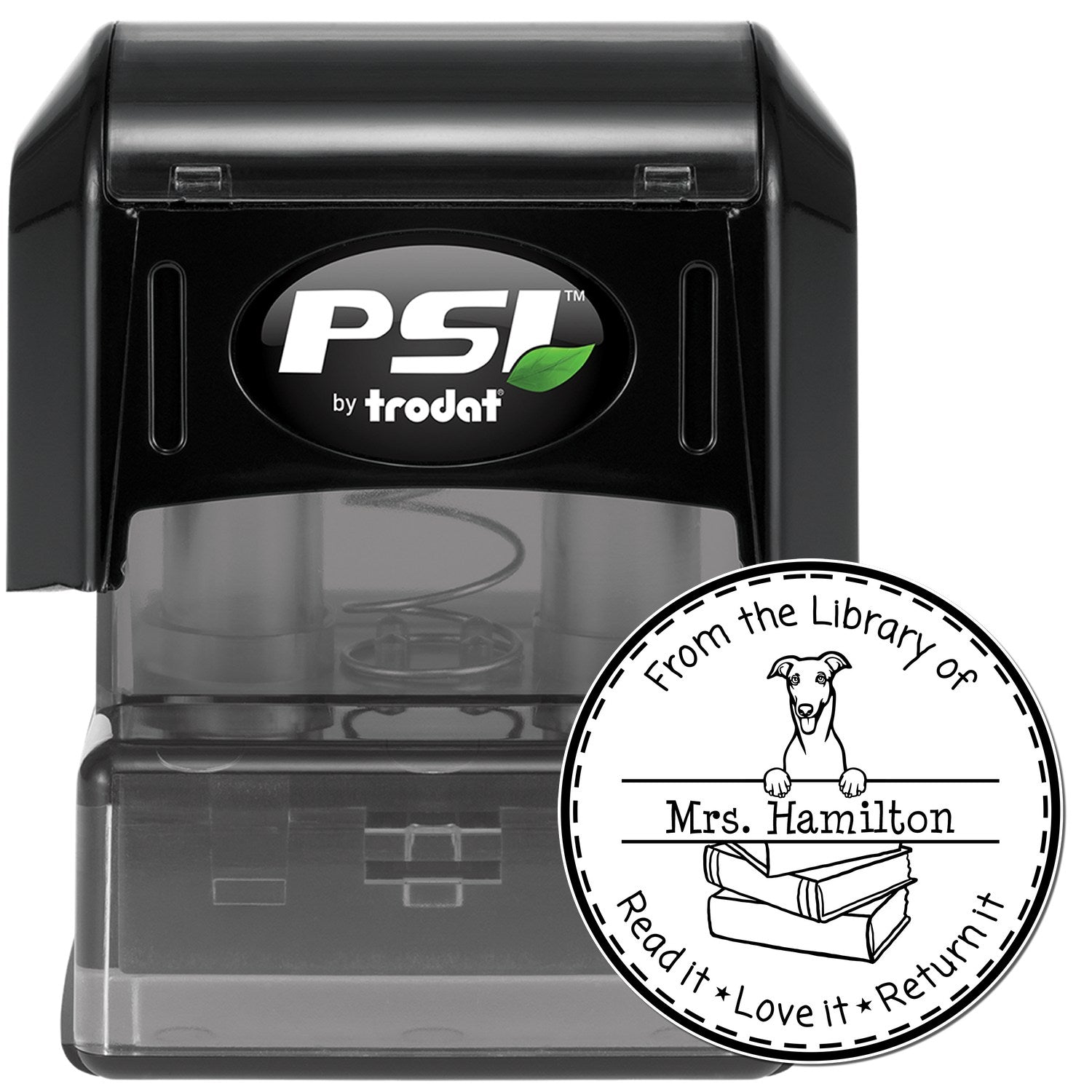Greyhound Dog Customized Return My Book Stamper - Engineer Seal Stamps