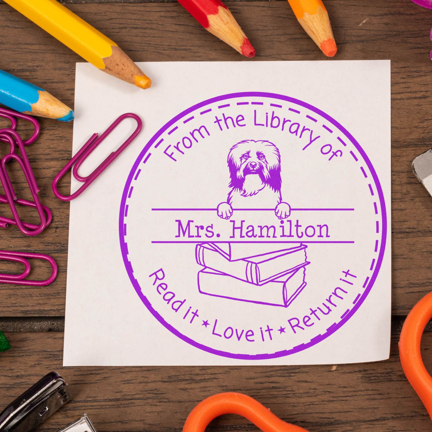 Havanese Dog Customized Borrowed Library Book Stamp - Engineer Seal Stamps