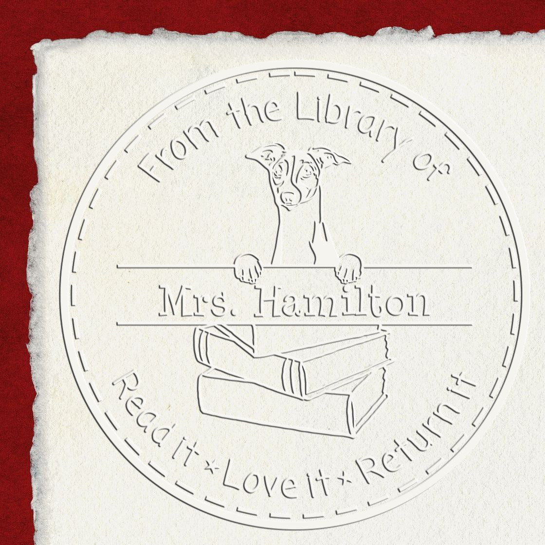 Custom Book Ownership Embosser with Italian Greyhound Dog - Engineer Seal Stamps