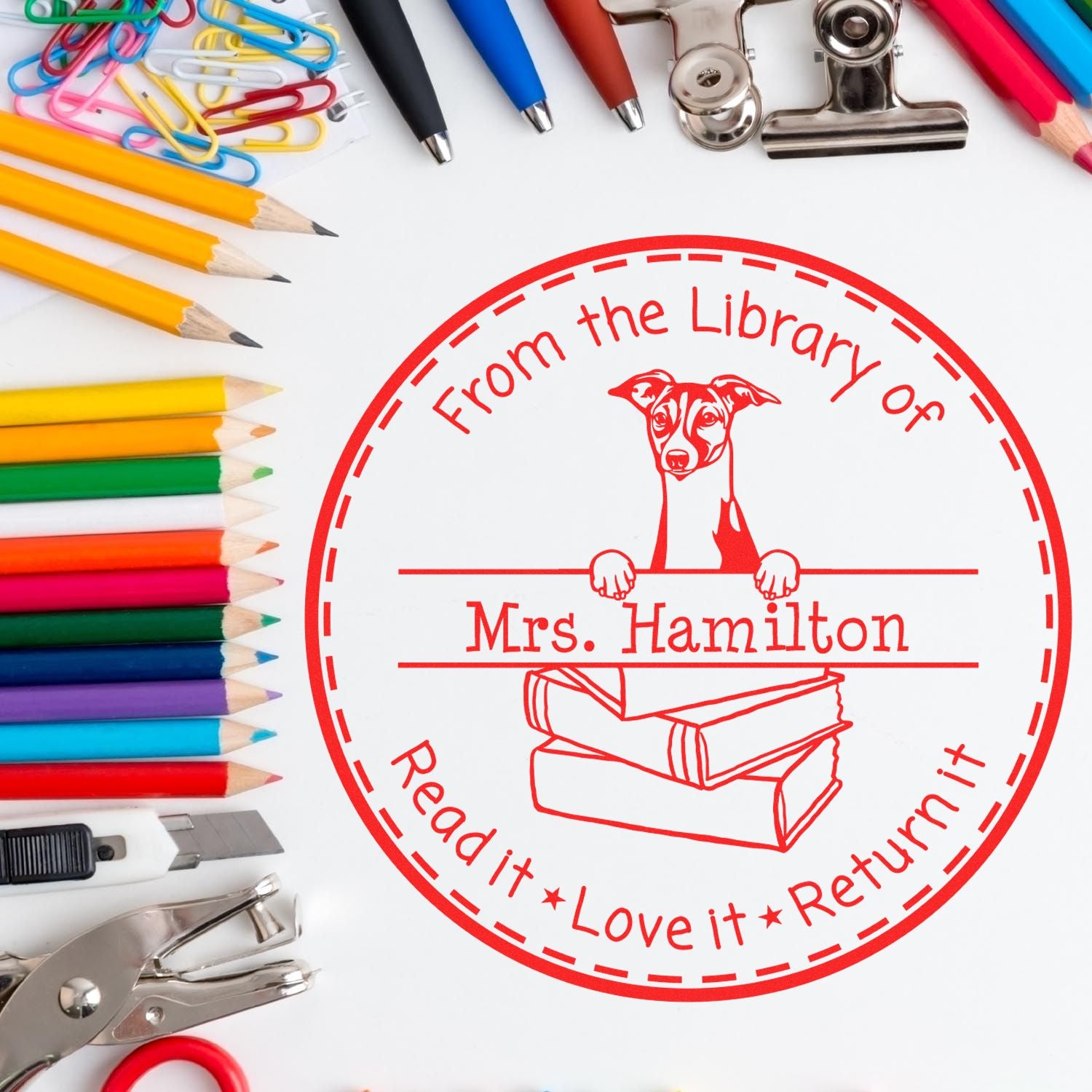 Italian Greyhound Custom-Made Teacher's Stamp - Engineer Seal Stamps