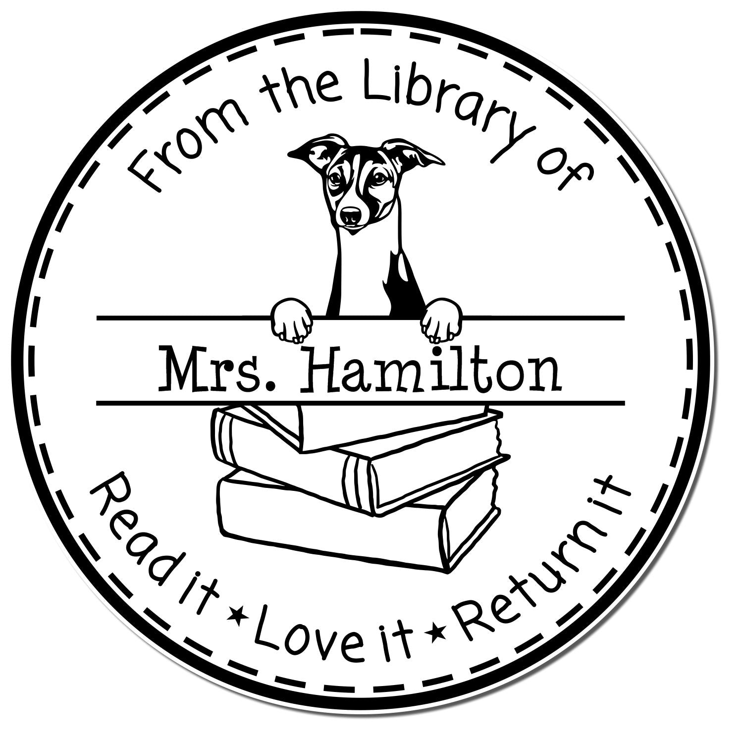 Customized Book Lending Tool Stamp with Italian Greyhound Dog - Engineer Seal Stamps