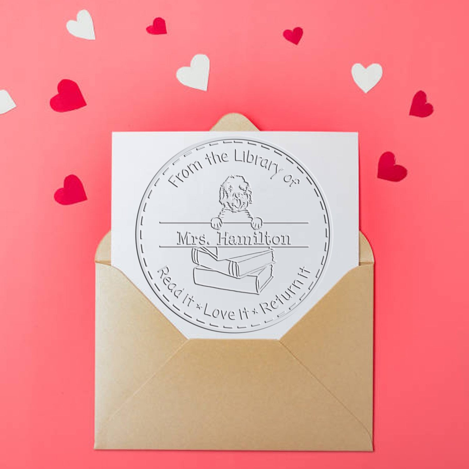 Custom Book Ownership Seal with Labradoodle Dog - Engineer Seal Stamps