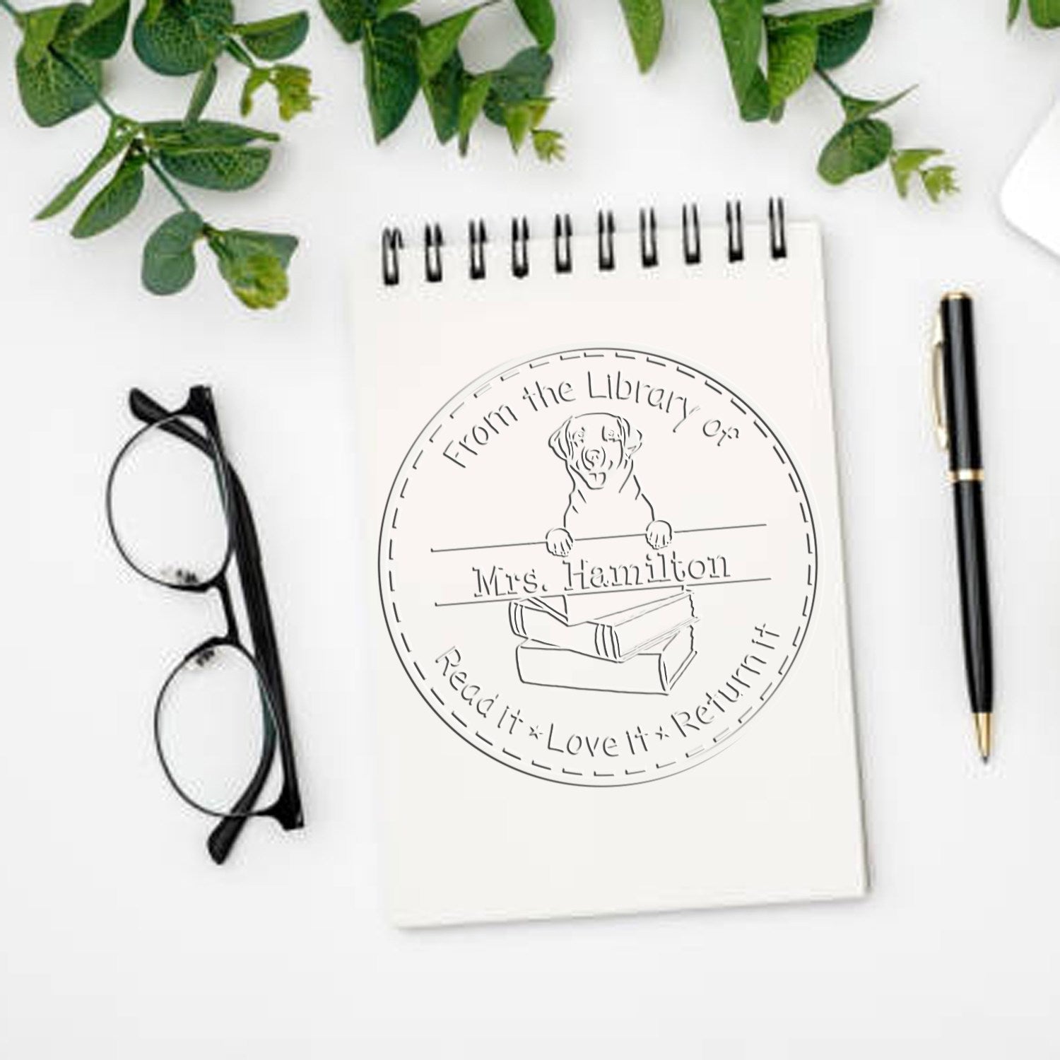 Custom Book Ownership Seal Embosser with Labrador Retriever Dog - Engineer Seal Stamps