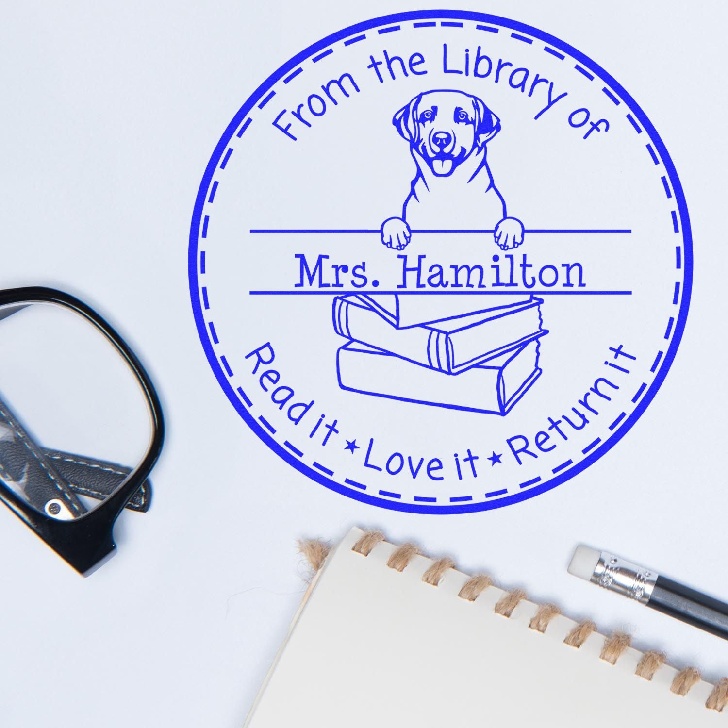 Customized Borrowed Classroom Library Stamp with Labrador Retriever Dog - Engineer Seal Stamps