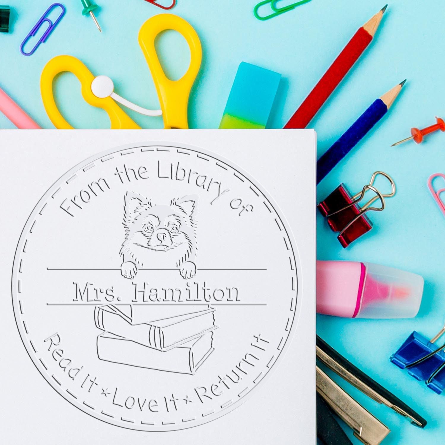 Long Haired Chihuahua Dog Custom Classroom Gift Seal Embosser - Engineer Seal Stamps