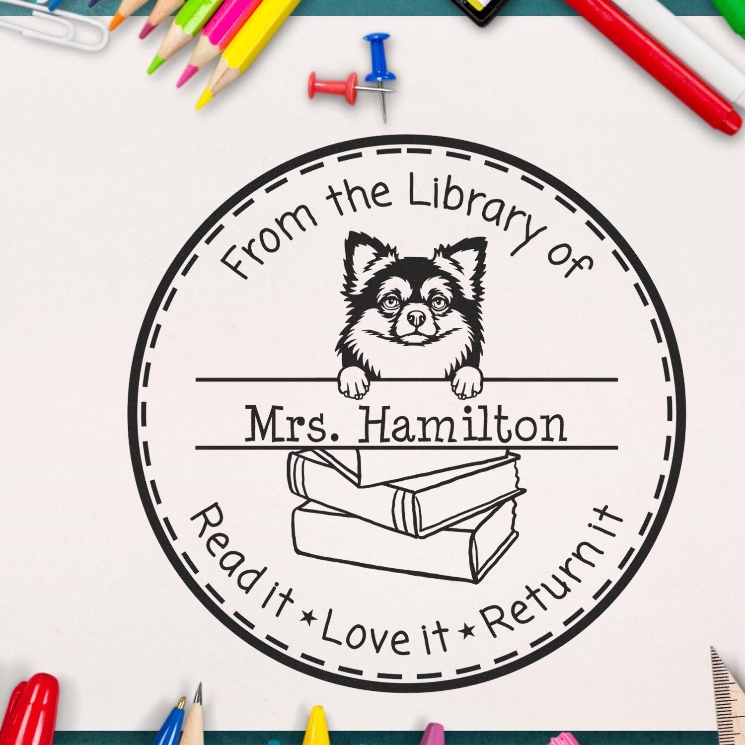 Long Haired Chihuahua Dog Themed Read It Love It Return It For Libraries Stamper - Engineer Seal Stamps