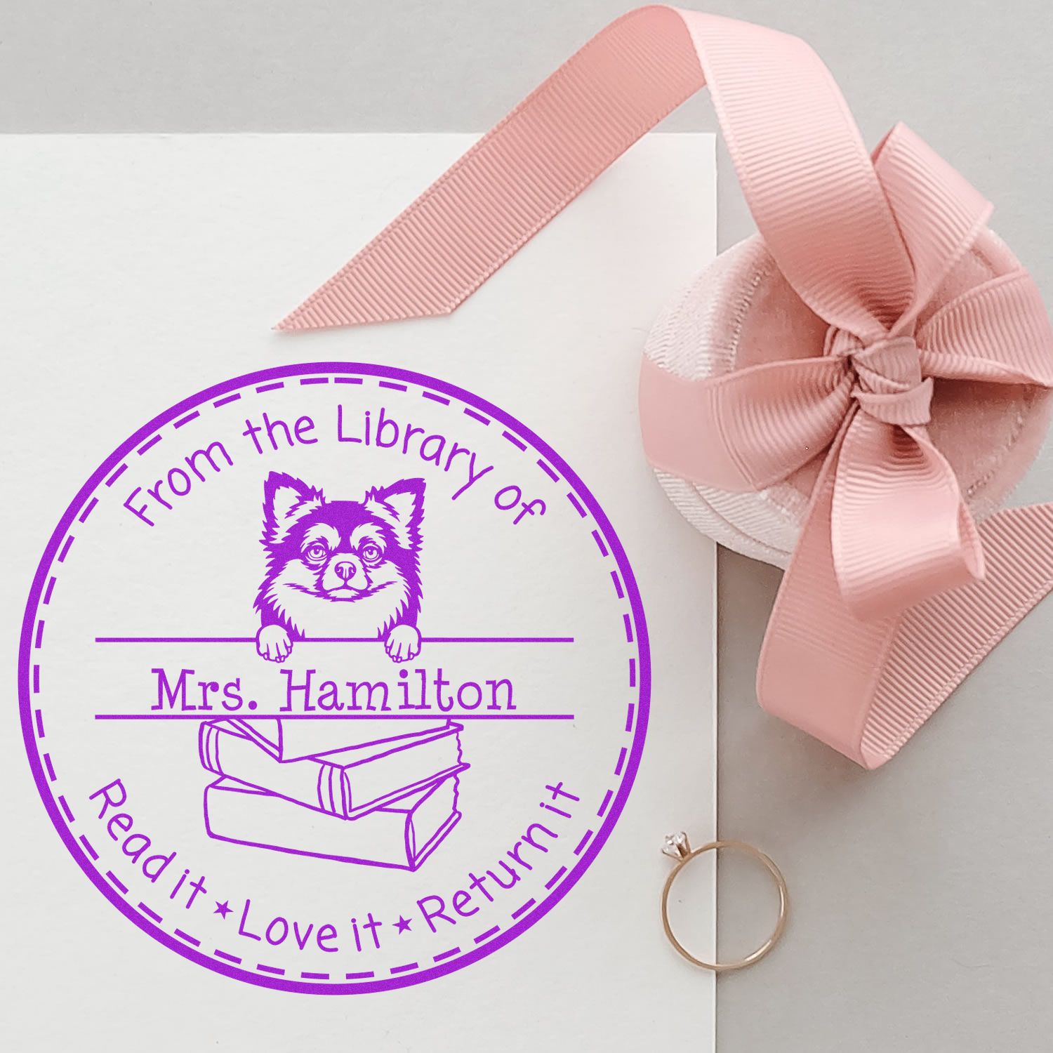 Long Haired Chihuahua Dog Customized Book Lending Stamp - Engineer Seal Stamps